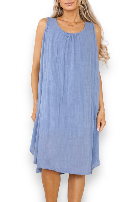 Ladies Plain Sleeveless Tunic Dress Denim