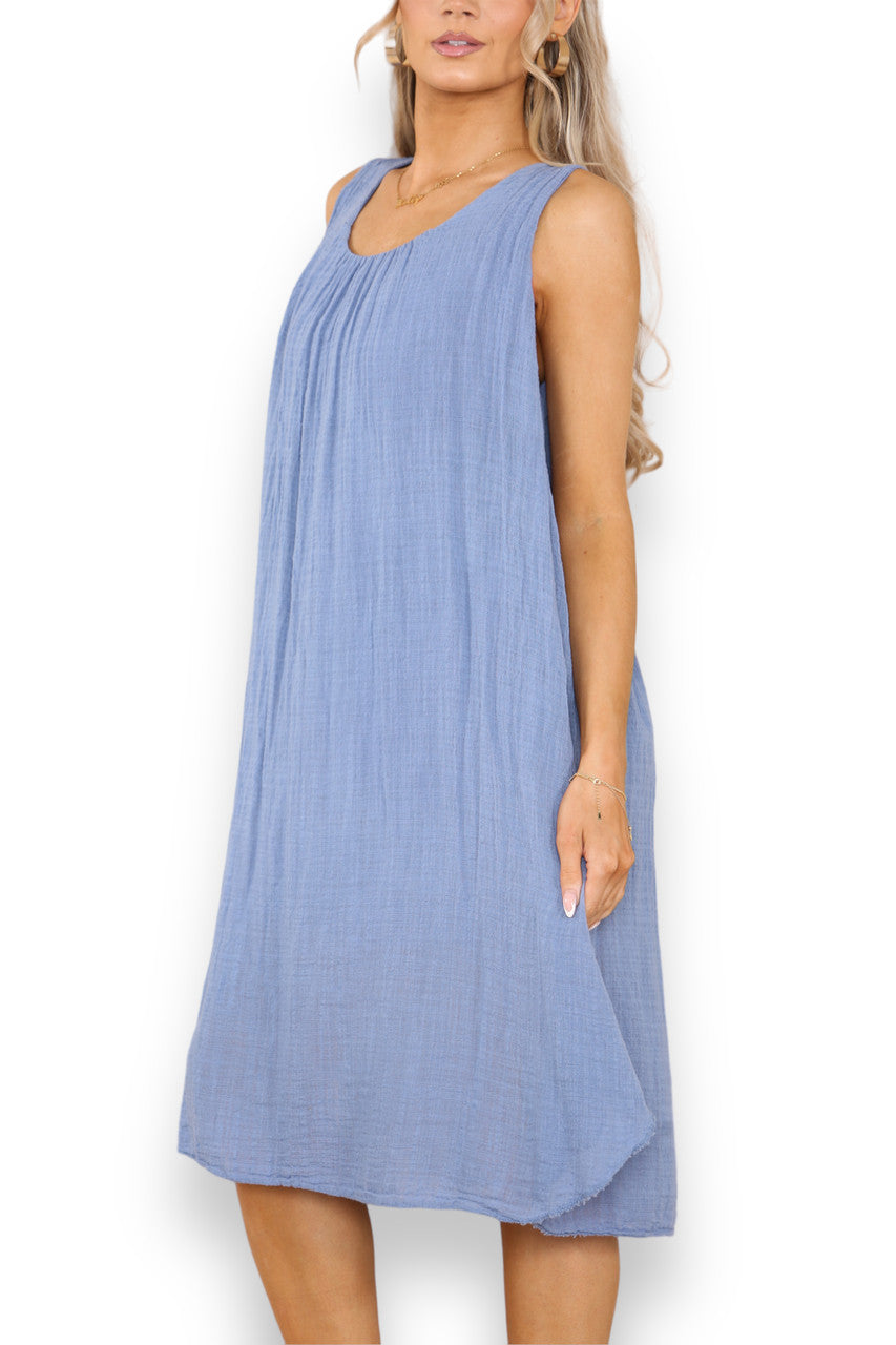 Dames Effen Mouwloze Tuniekjurk Denim