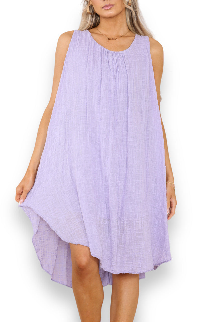 Ladies Plain Sleeveless Tunic Dress Lilac