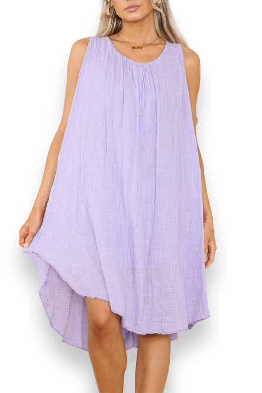 Ladies Plain Sleeveless Tunic Dress Lilac