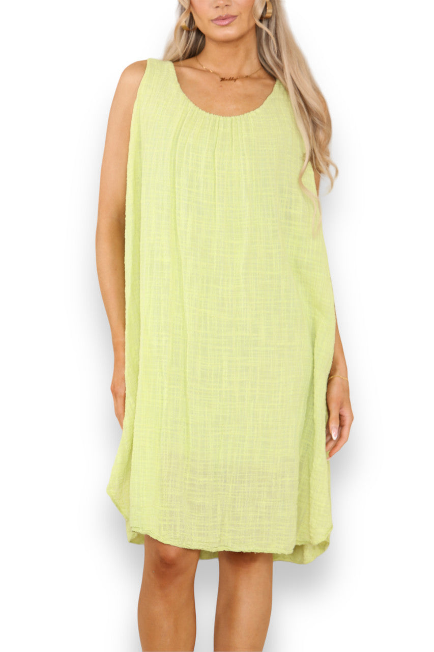 Ladies Plain Sleeveless Tunic Dress Lime