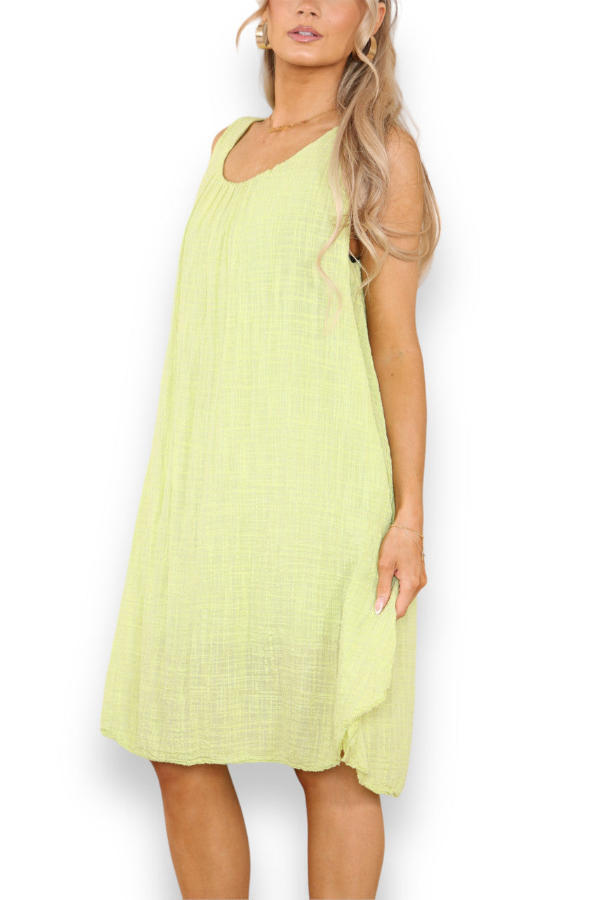 Ladies Plain Sleeveless Tunic Dress Lime