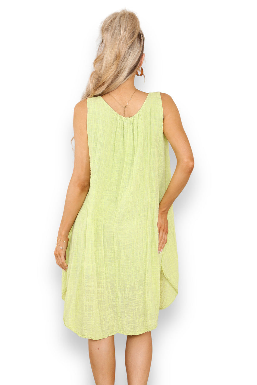 Ladies Plain Sleeveless Tunic Dress Lime
