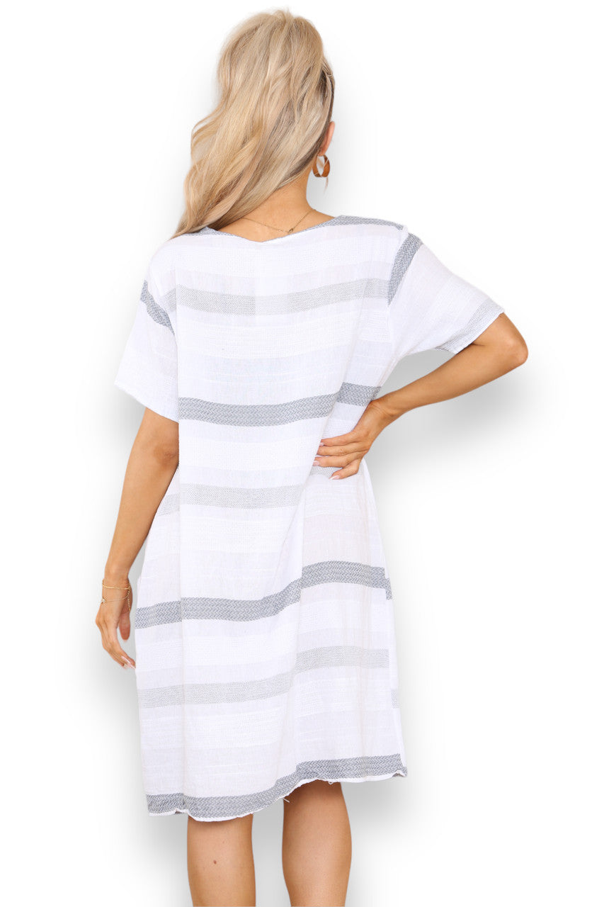 Ladies Stripe Print Tunic Dress White
