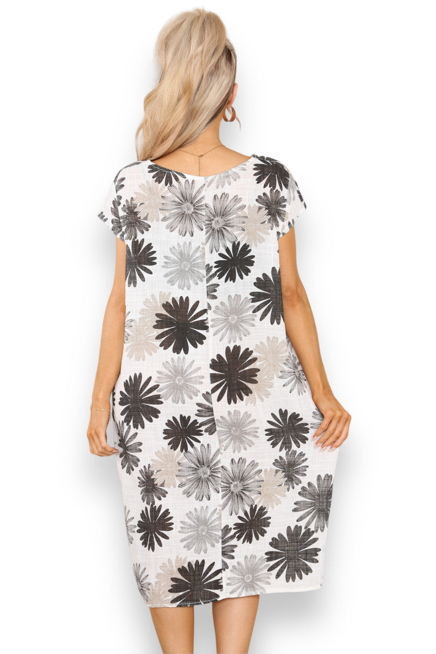 Dames Tuniekjurk met Paardenbloemprint Houtskool
