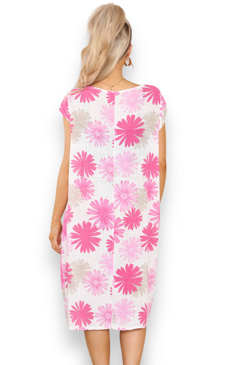Ladies Dandelion Print Tunic Dress Pink