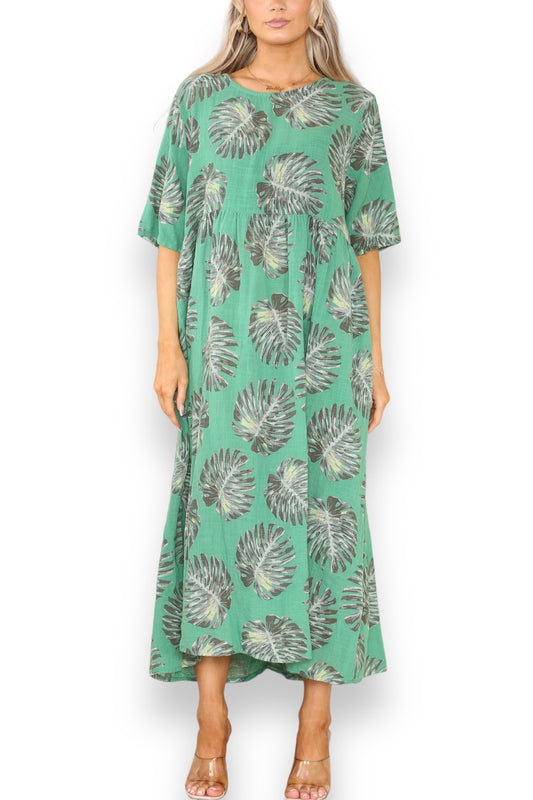 Damesjurk Groen met Palmbladprint