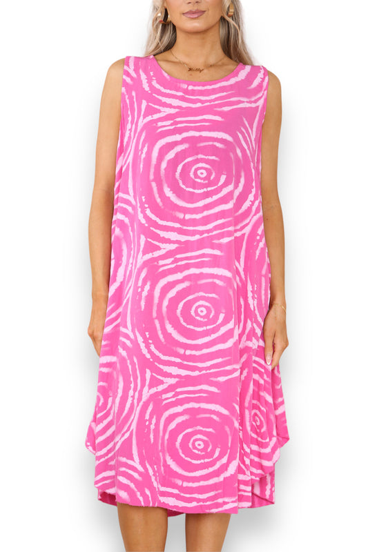 Dames Mouwloze Jurk met Wervelprint Cerise