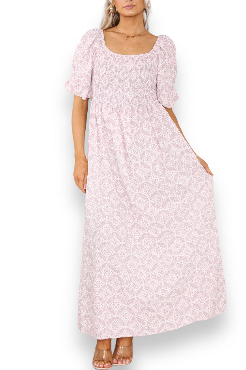 DITSY GEOMETRISCHE BLOEMEN BARDOT MAXIJURK STOFROZE