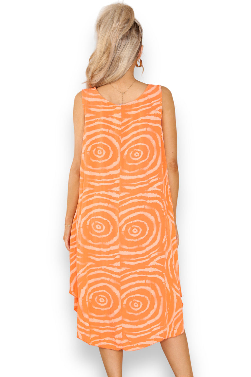 Ladies Swirl Print Sleeveless Dress Orange