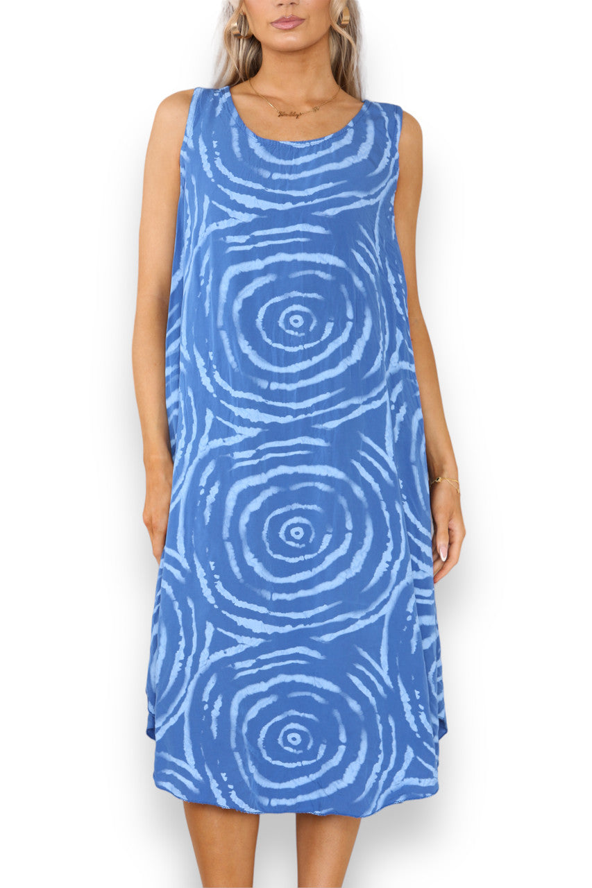 Ladies Swirl Print Sleeveless Dress Royal Blue