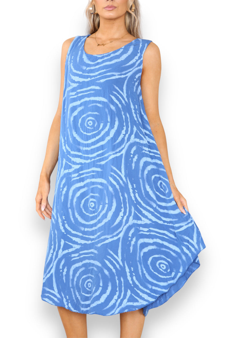 Ladies Swirl Print Sleeveless Dress Royal Blue