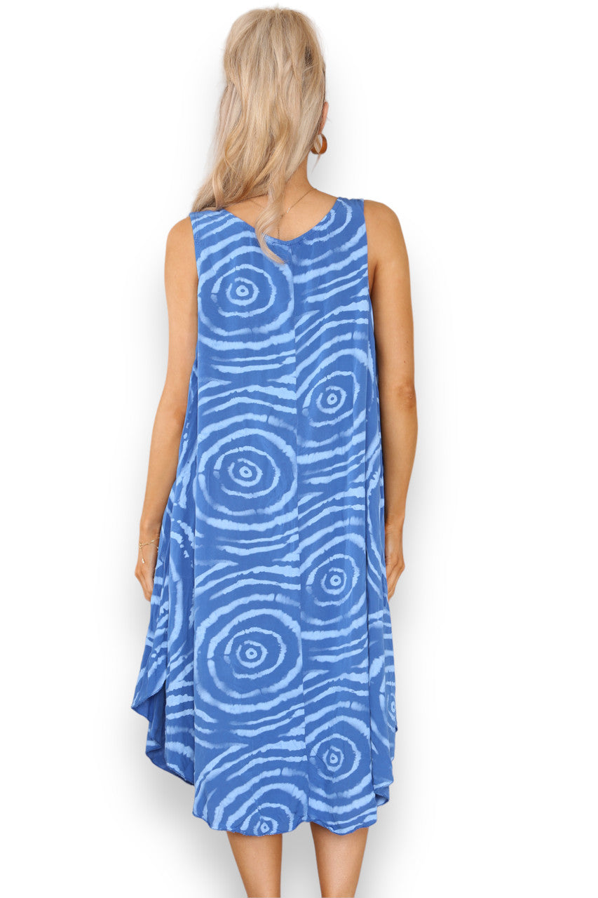 Ladies Swirl Print Sleeveless Dress Royal Blue