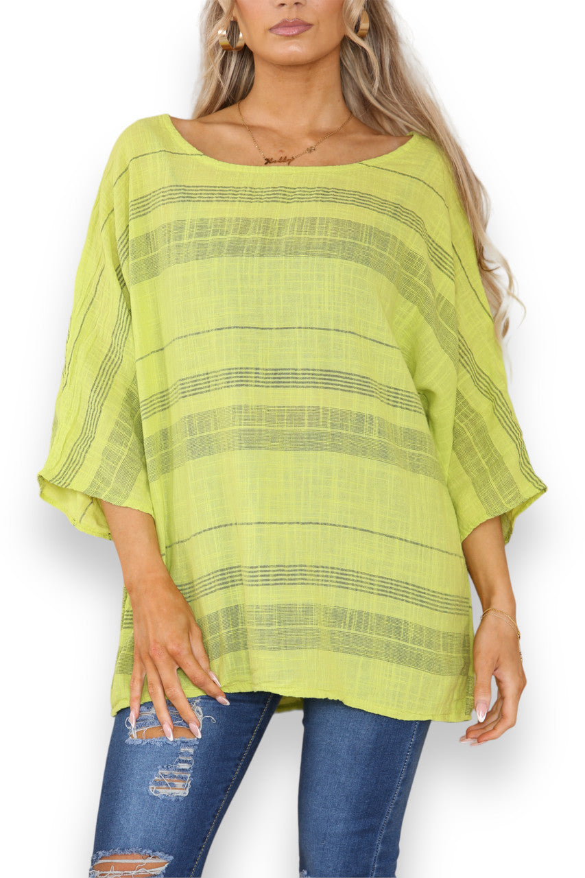 Ladies Striped Print Top Lime