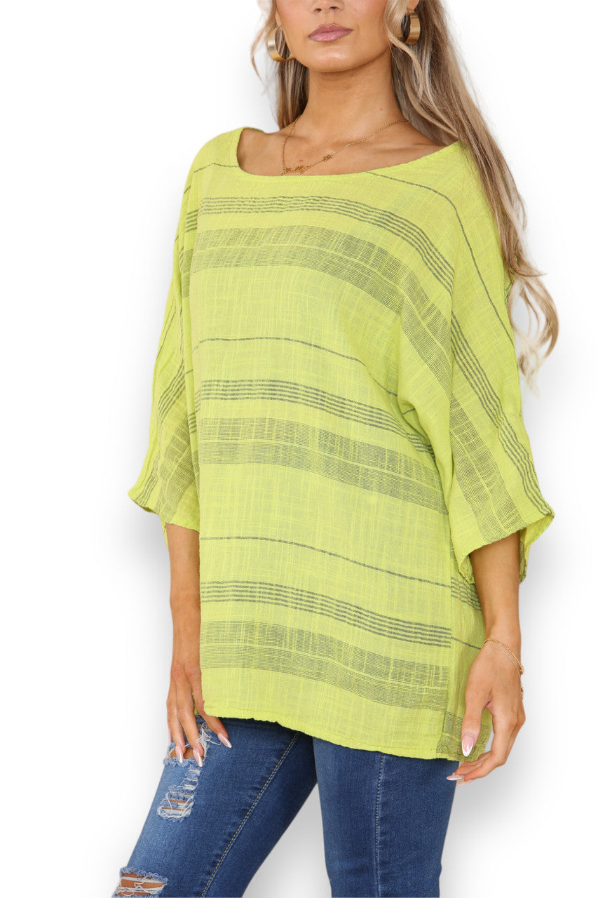 Ladies Striped Print Top Lime