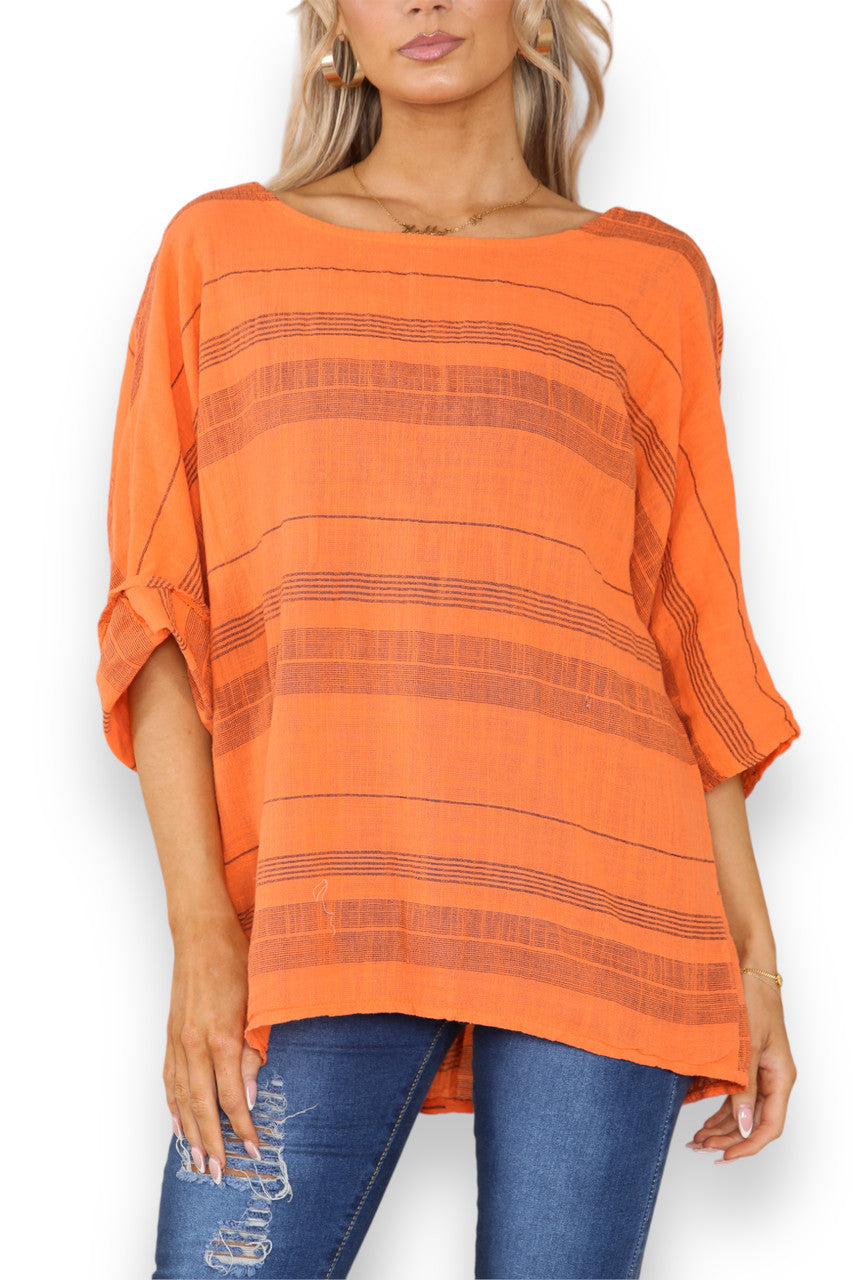 Ladies Striped Print Top Orange