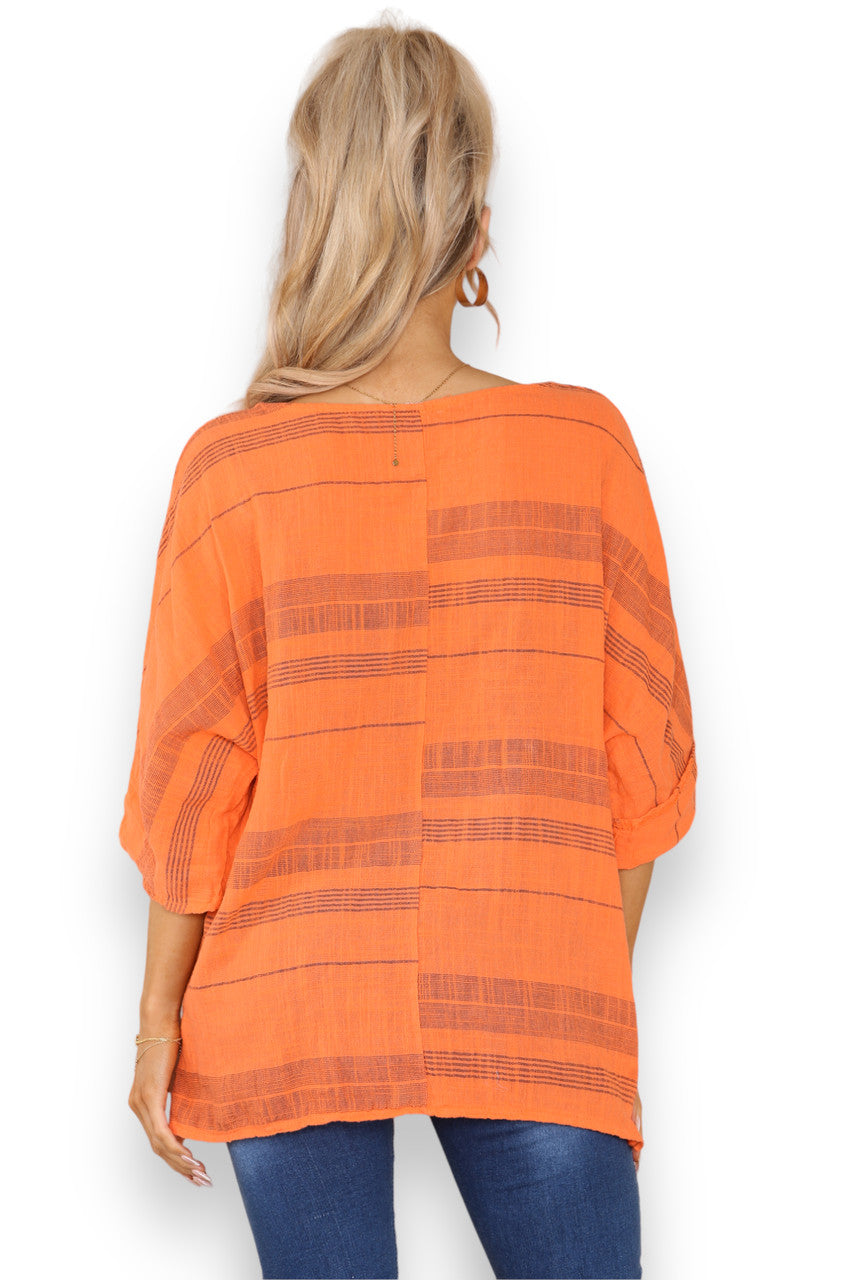 Ladies Striped Print Top Orange