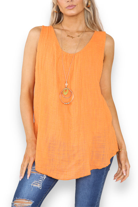 SLEEVELESS VEST TOP WITH NECKLACE ORANGE