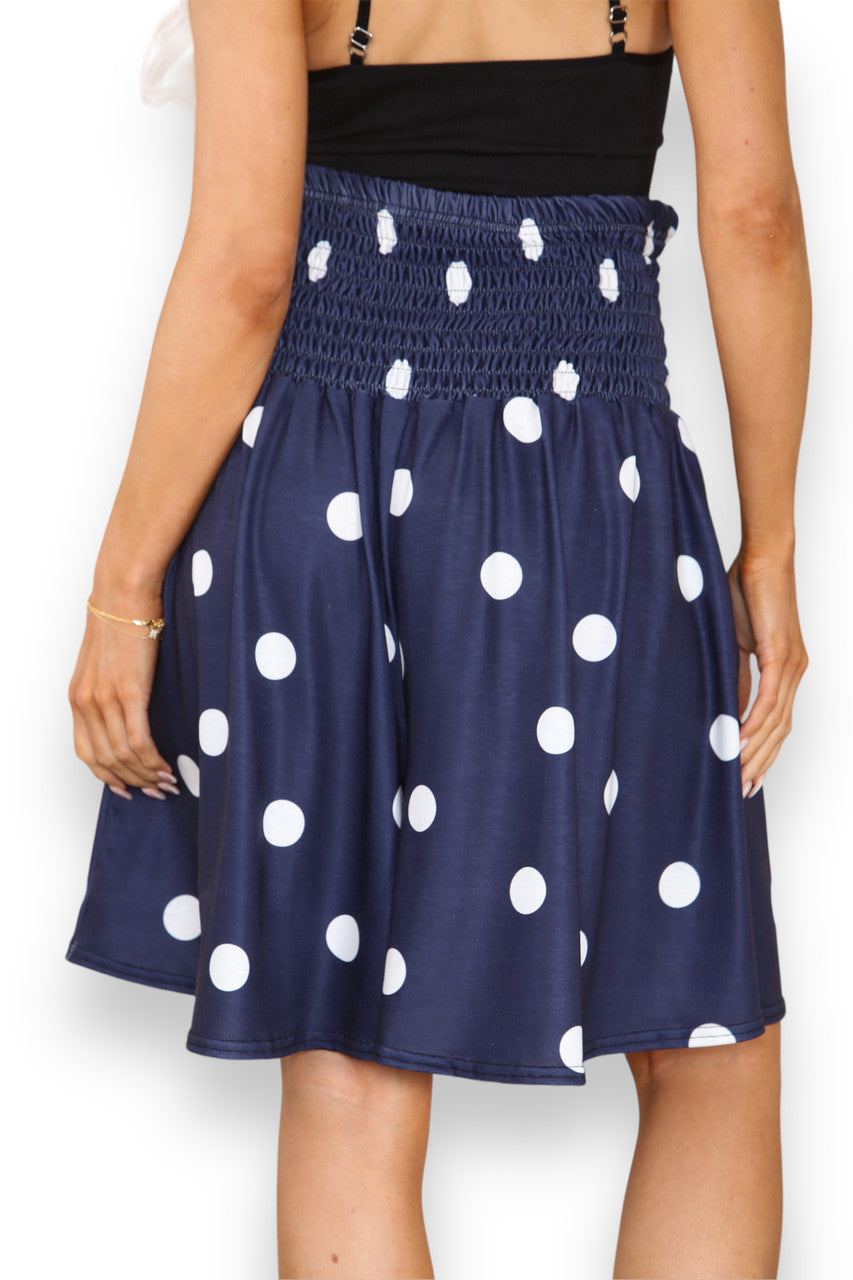 Ladies Polka Dot Shirred 2 Way Playsuit/Shorts Navy