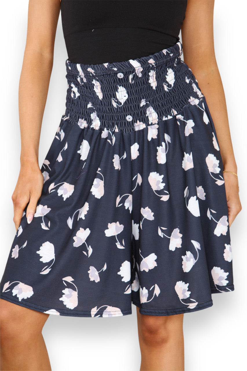 Dames Bloemenroos Geplooid 2-Wegen Playsuit/Shorts Marine