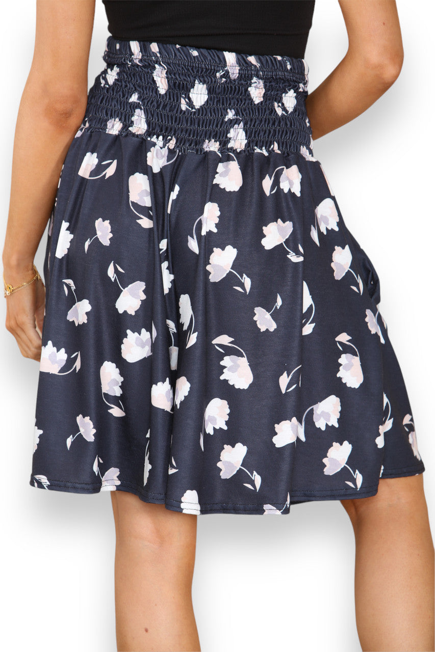 Dames Bloemenroos Geplooid 2-Wegen Playsuit/Shorts Marine
