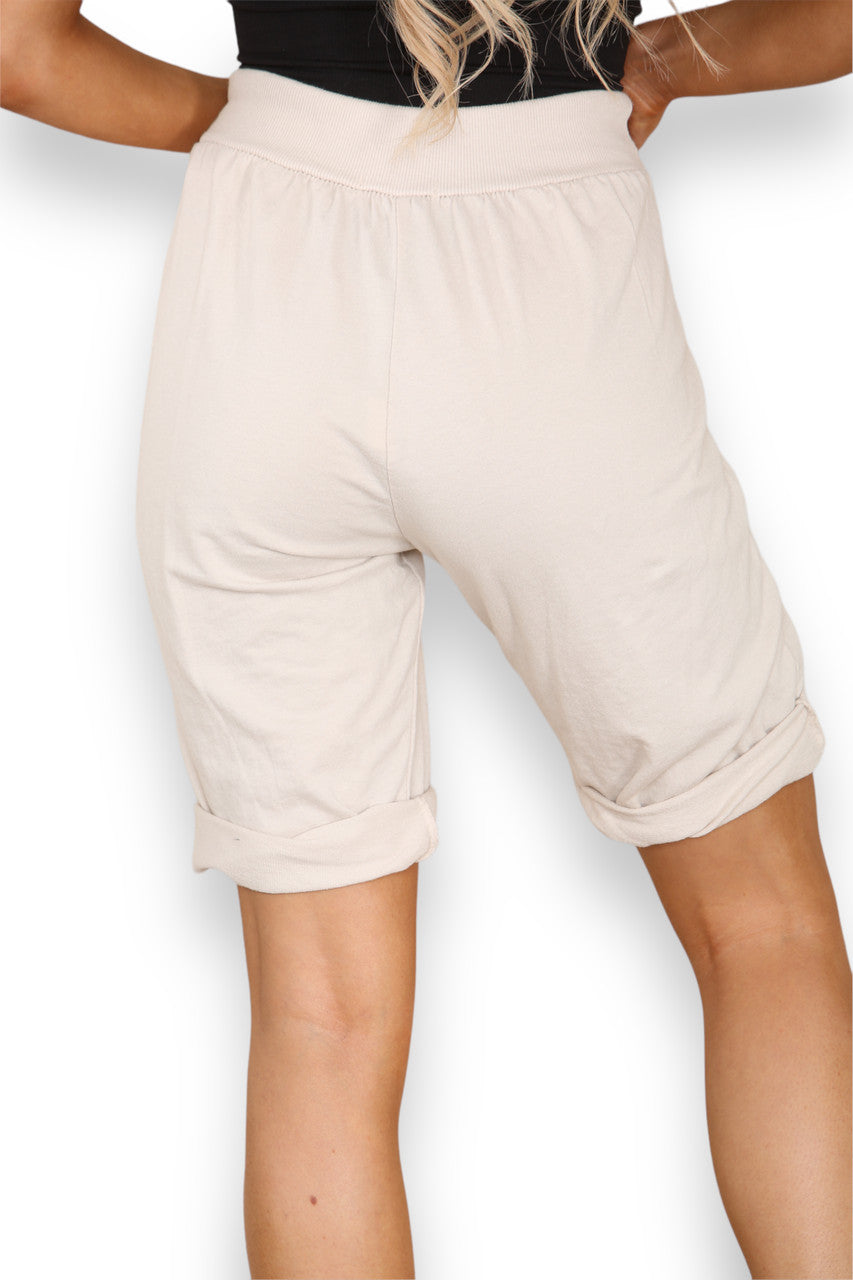 Ladies Plain Jogging Shorts Stone