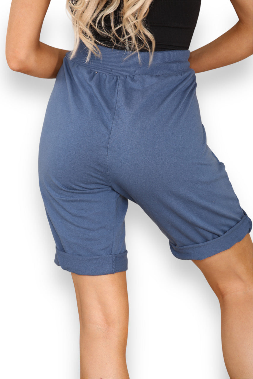 Ladies Plain Jogging Shorts Navy