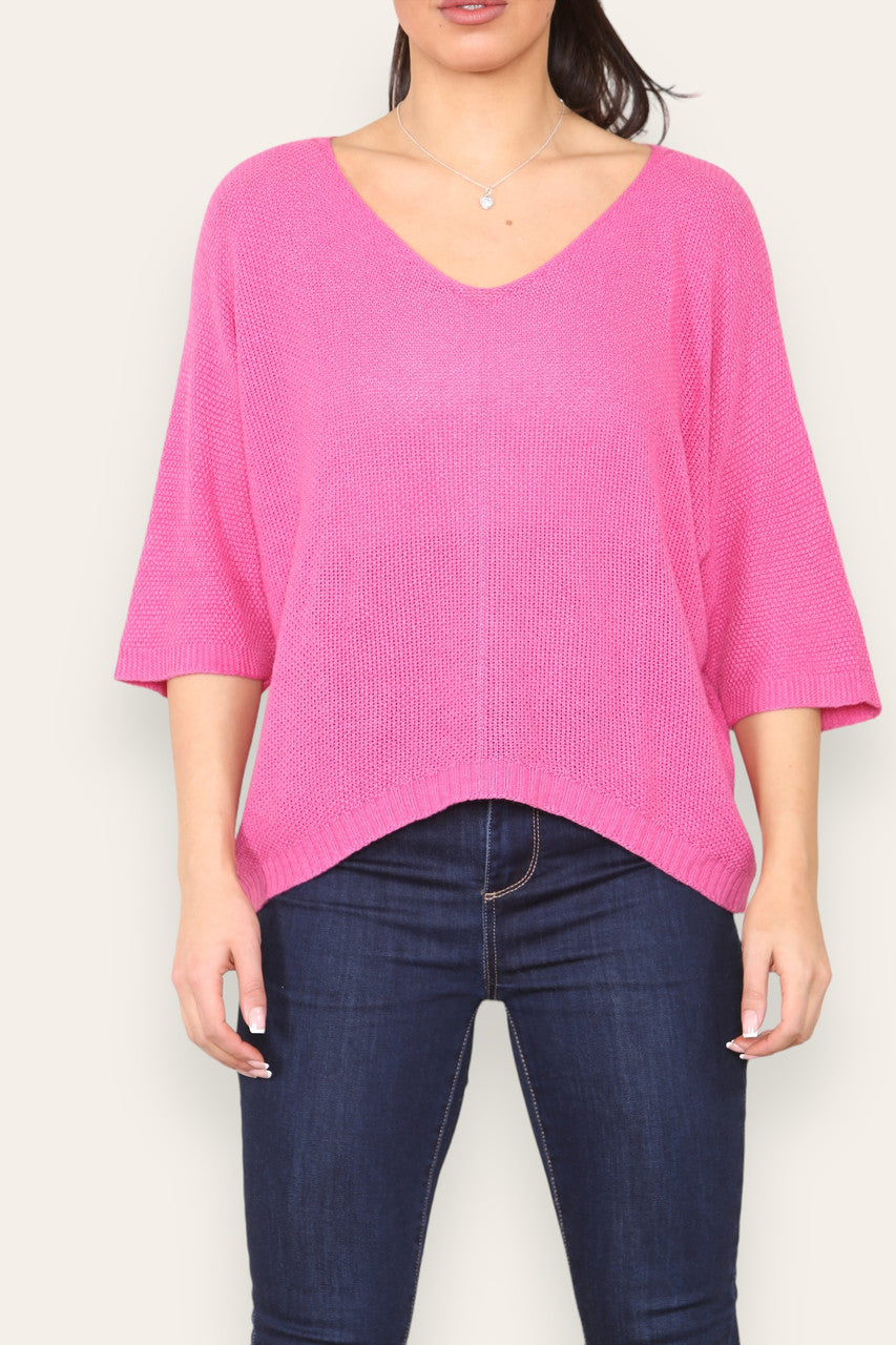 V-HALS EFFEN GEBREIDE TRUI CERISE