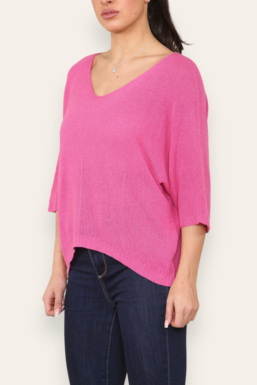 V-HALS EFFEN GEBREIDE TRUI CERISE