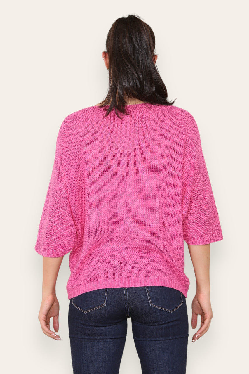 V-HALS EFFEN GEBREIDE TRUI CERISE
