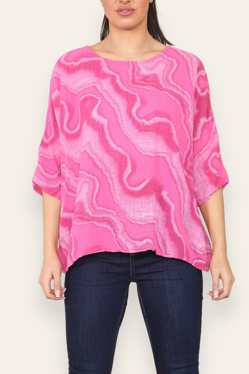 MARBLE SWIRL PRINT TOP CERISE
