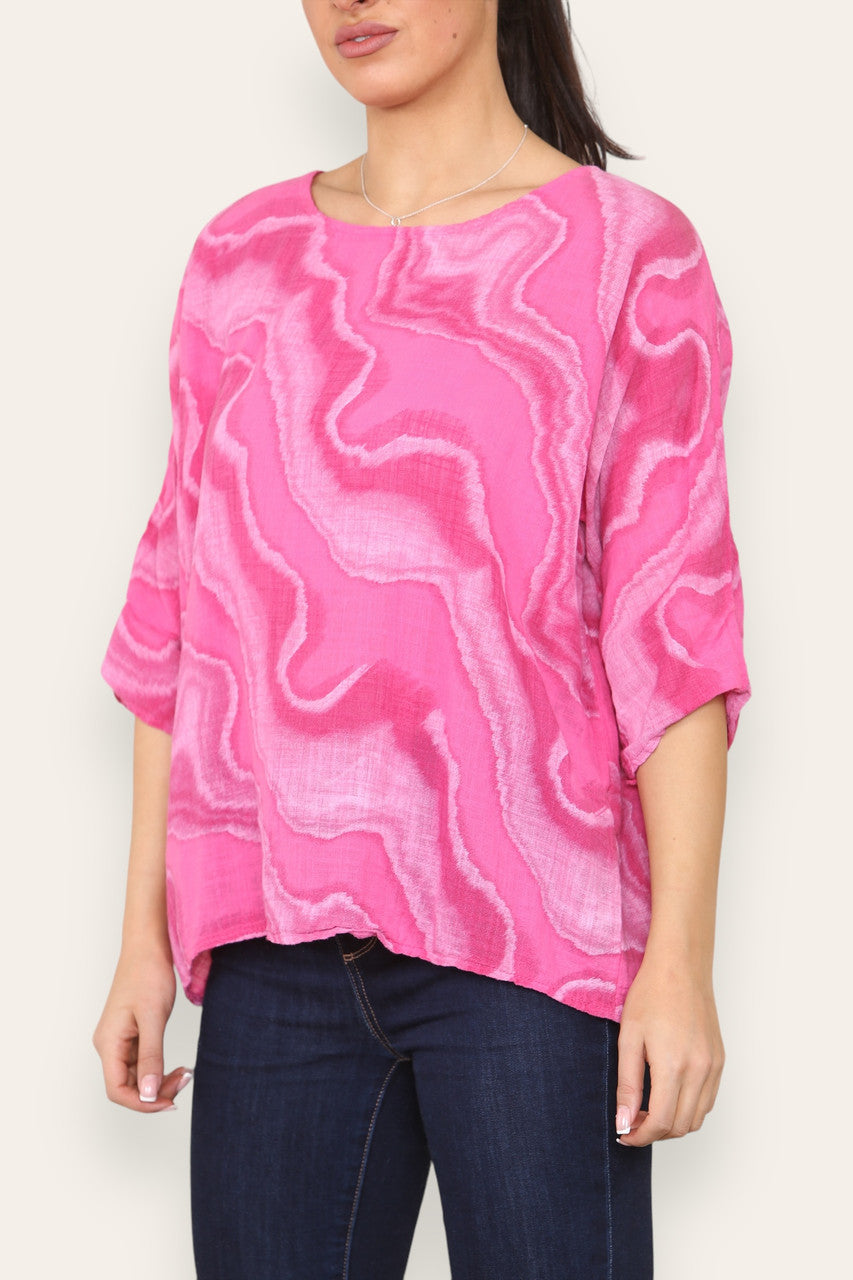MARBLE SWIRL PRINT TOP CERISE