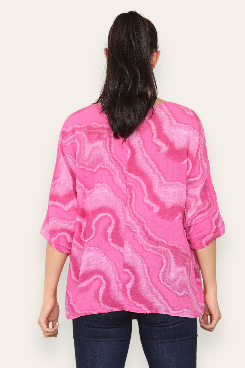 MARBLE SWIRL PRINT TOP CERISE