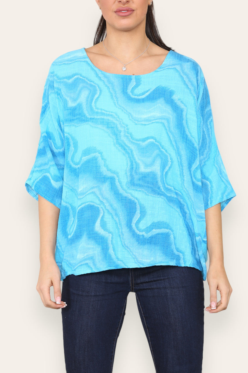 MARBLE SWIRL PRINT TOP TURQUOISE