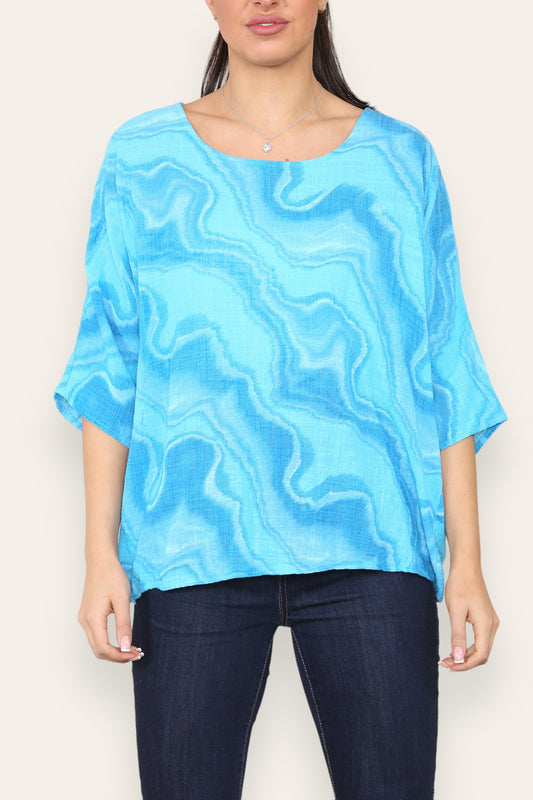 MARBLE SWIRL PRINT TOP TURQUOISE