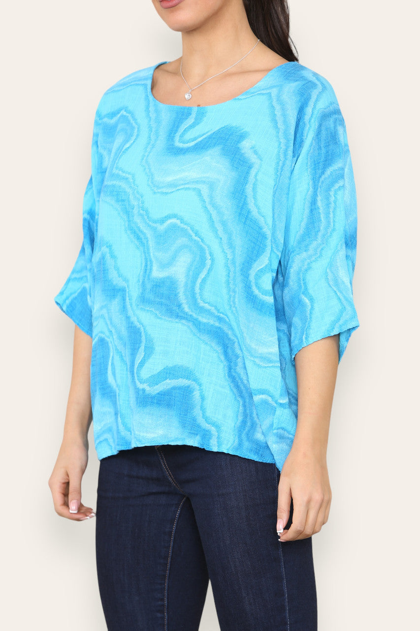 MARBLE SWIRL PRINT TOP TURQUOISE