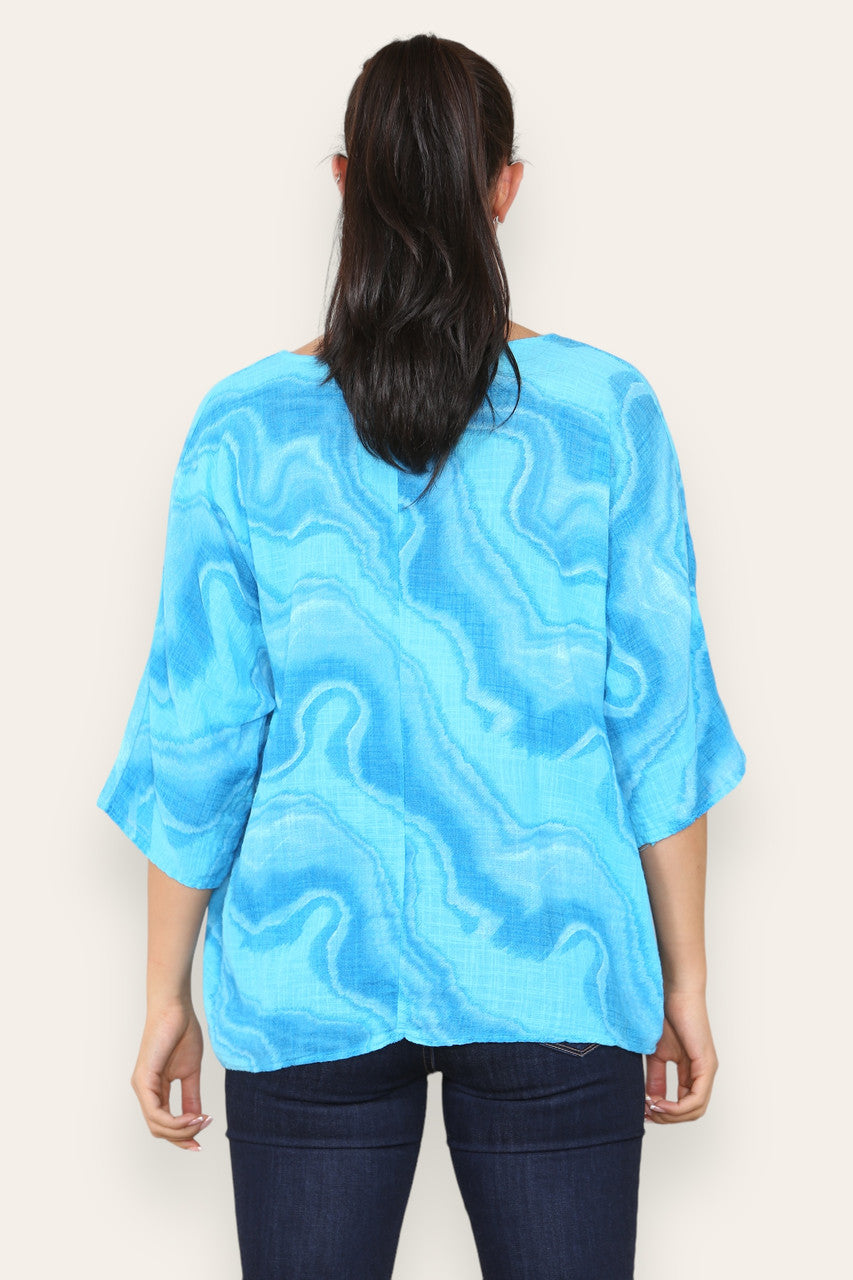MARBLE SWIRL PRINT TOP TURQUOISE