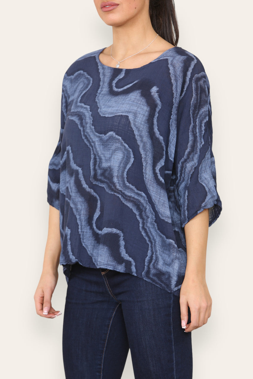 MARBLE SWIRL PRINT TOP NAVY