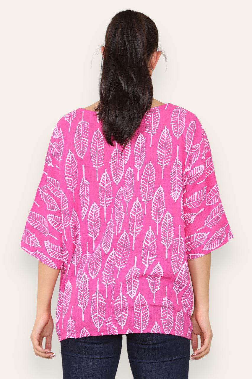 LEAF SKELETON PRINT TOP CERISE