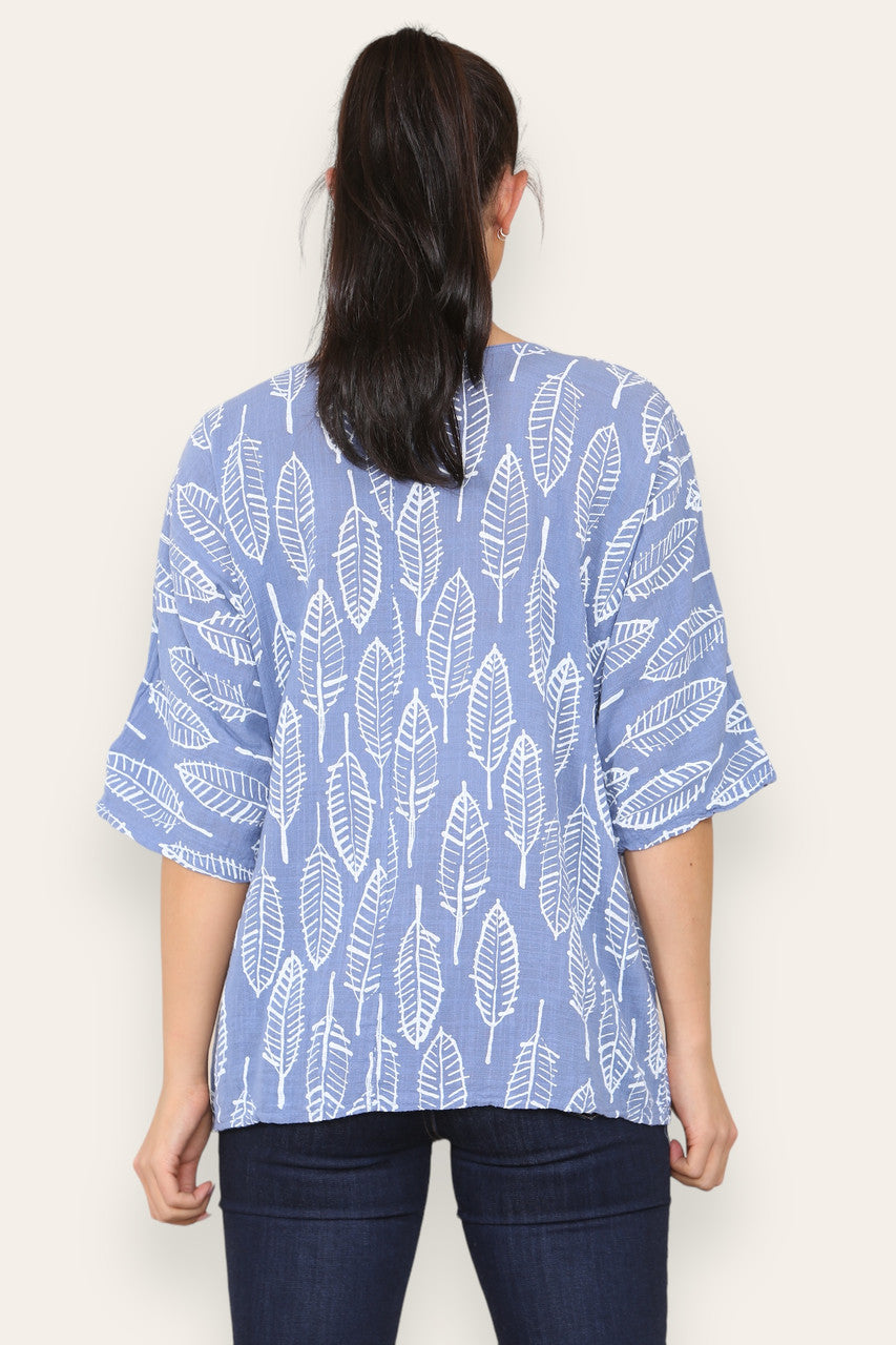 LEAF SKELETON PRINT TOP DENIM