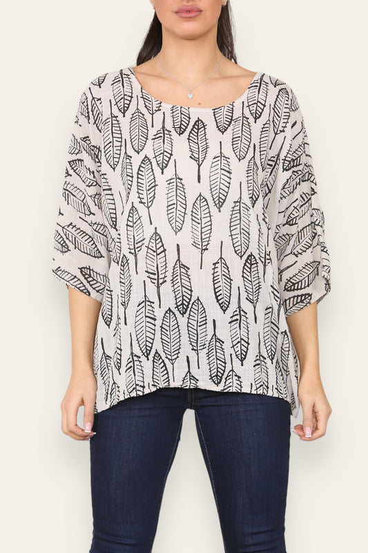 LEAF SKELETON PRINT TOP STONE