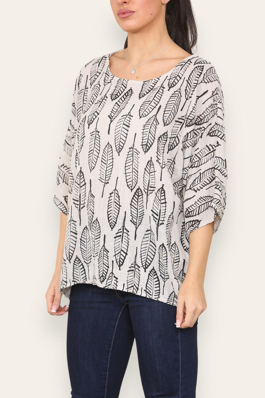LEAF SKELETON PRINT TOP STONE