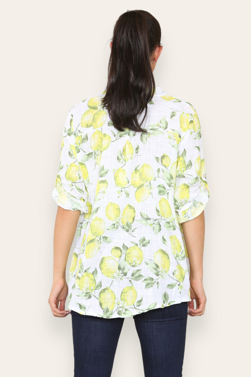 LEMONS PRINT GRANDAD SHIRT WHITE