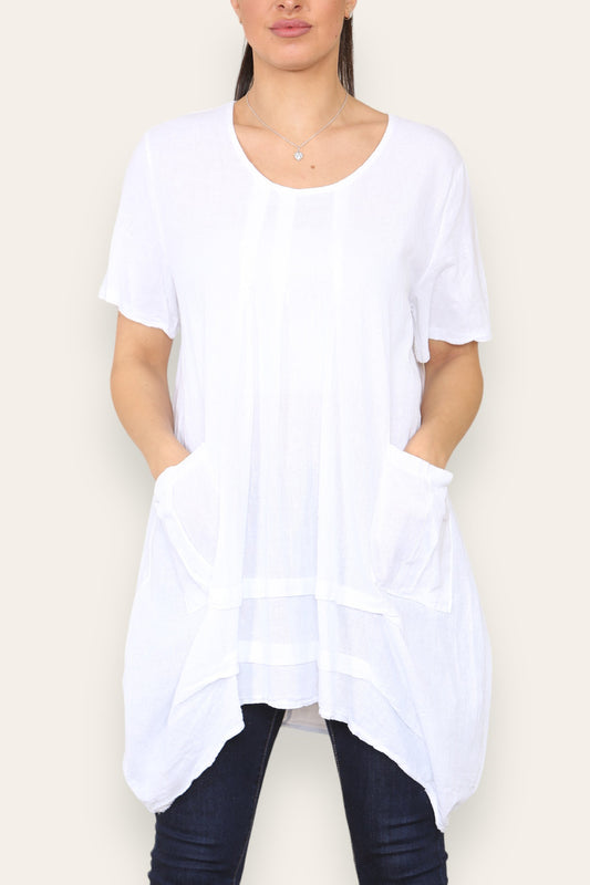 LAGENLOOK 2 POCKET TUNIC TOP WHITE