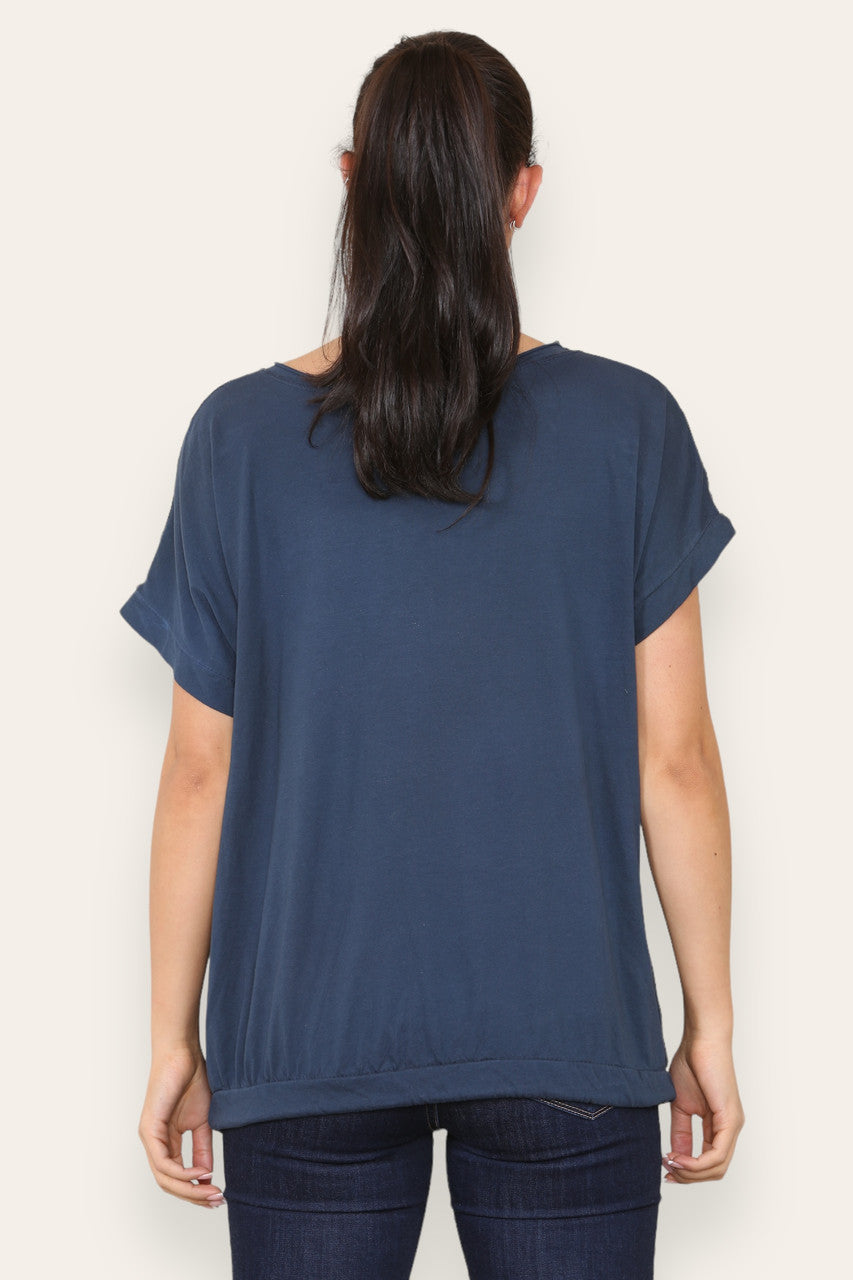 BUTTERFLY TREE FOIL GRAPHIC TOP NAVY
