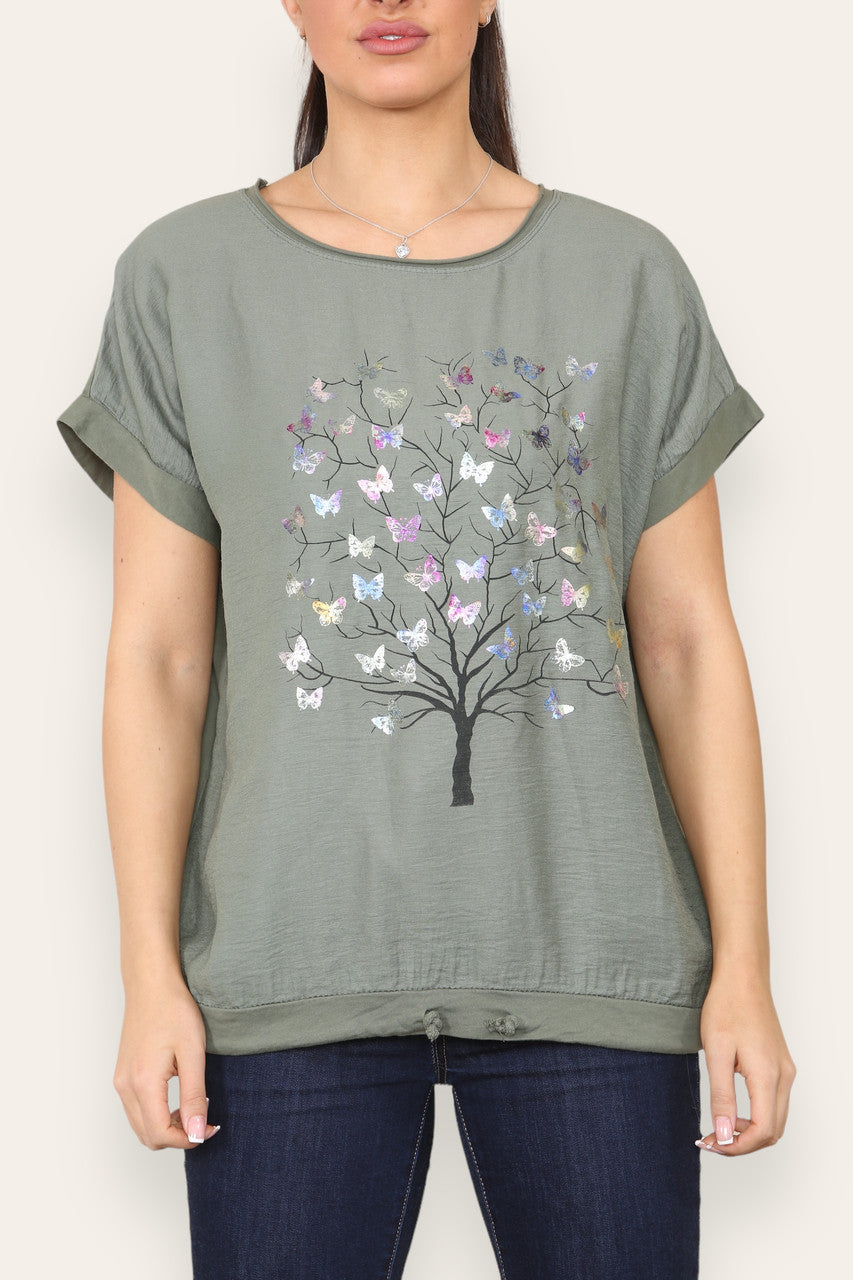 OVERHEMD MET VLINDERBOOMFOLIEPRINT KHAKI