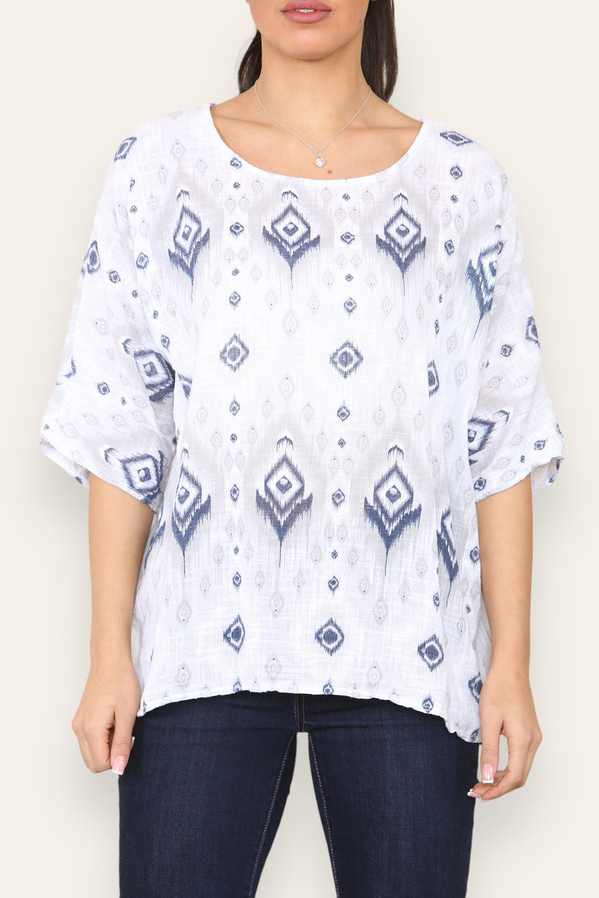AZTEC PRINTED TOP WHITE