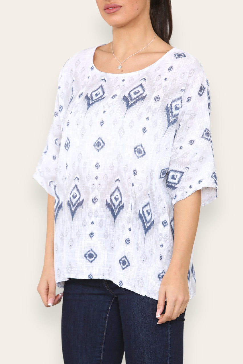 AZTEC PRINTED TOP WHITE