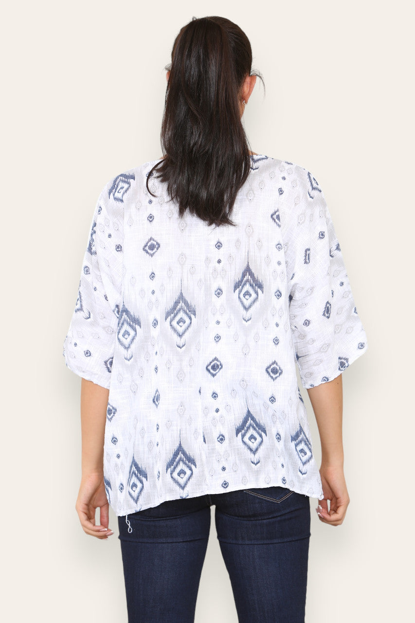 AZTEC PRINTED TOP WHITE