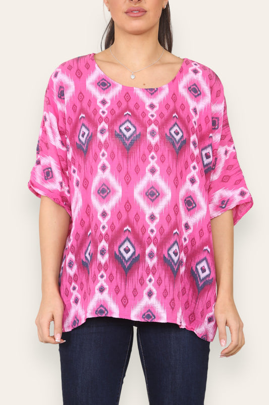 AZTEC PRINTED TOP CERISE
